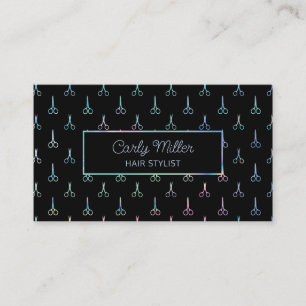 Holographic Chic Scissour Pattern Haar Stylist Visitenkarte