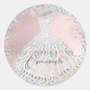 Holographic Confetti Quinceanera Gown Glitzer Runder Aufkleber