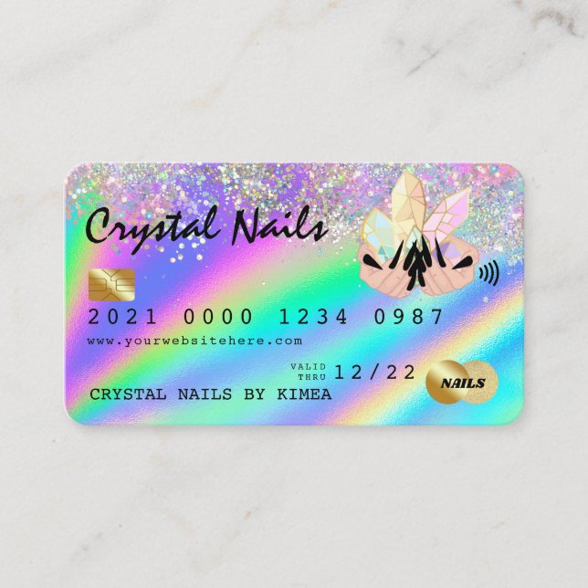 Holographic Crystal Glitzer Nail Tech Kreditkarte Visitenkarte (Vorderseite)