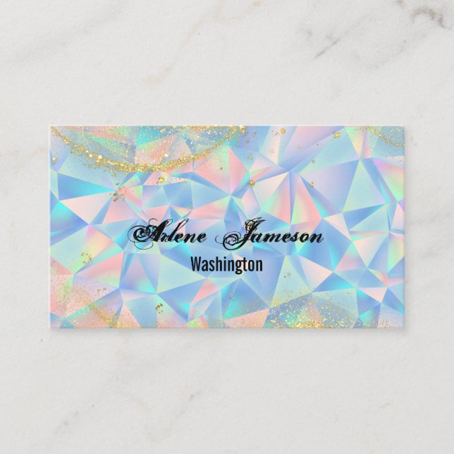 Holographic Diamond Background Opal Minimal Gold Visitenkarte (Vorderseite)