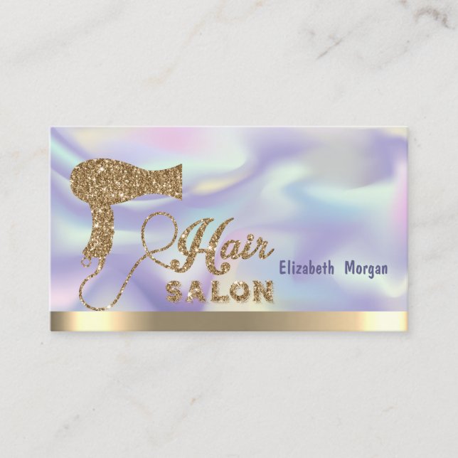 Holographic Elegant Gold Glitzer Haartrockner Visitenkarte (Vorderseite)