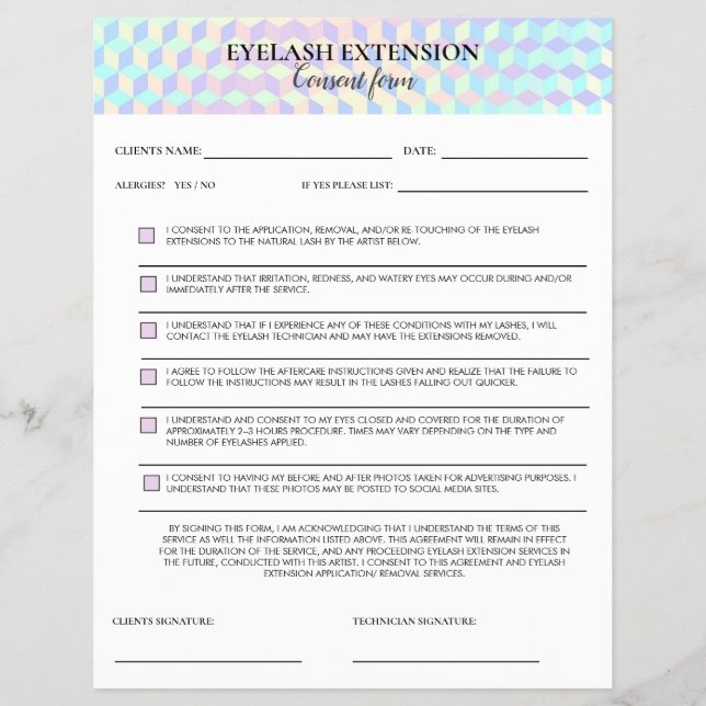 Holographic Eyelash Consent form Flyer (Vorne)