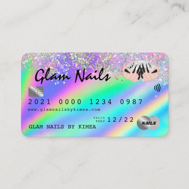 Holographic Foil & Glitzer Nail Tech Kreditkarte Visitenkarte (Vorderseite)
