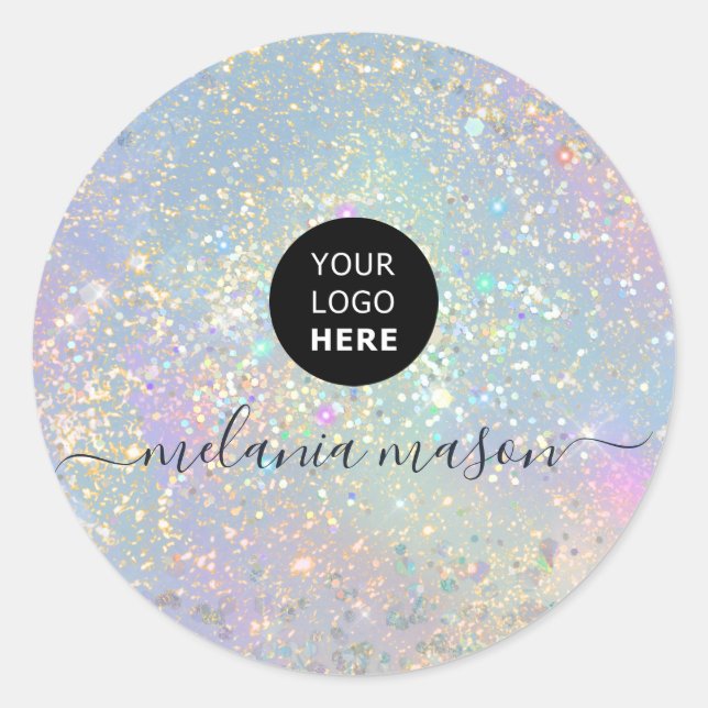 Holographic Glam Glitzer Elegante Glitzern Logo Runder Aufkleber (Vorderseite)