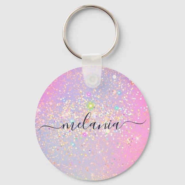Holographic Glam Glitzer Elegante Sparkle Rose Gol Schlüsselanhänger (Vorderseite)