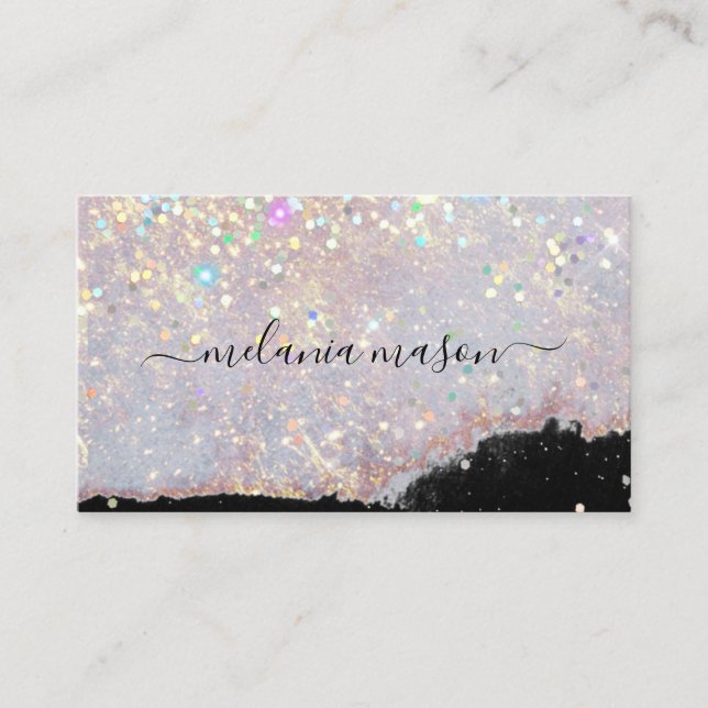 Holographic Glam Glitzer Makeup Artist Black Chic Visitenkarte (Vorderseite)
