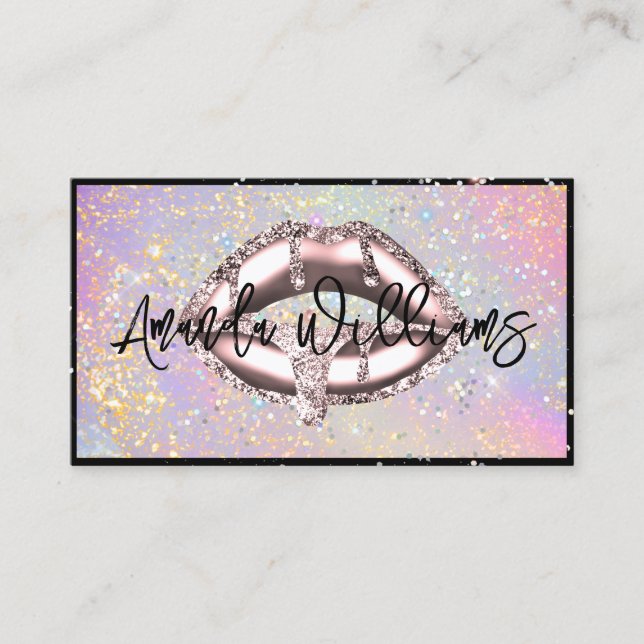 Holographic Glam Glitzer Tropfens Lips Unique Visitenkarte (Vorderseite)