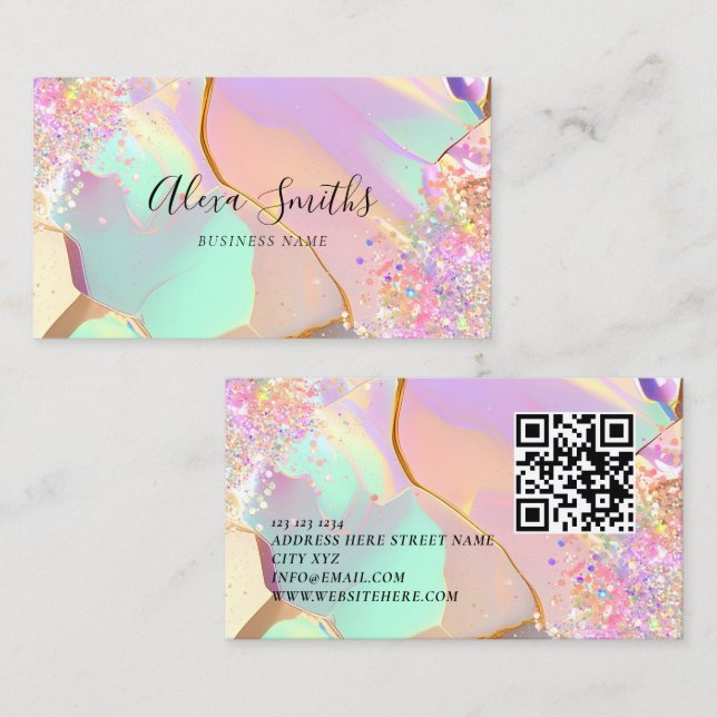 Holographic Glitter Opalescent Makeup Artist Visitenkarte (Vorne/Hinten)