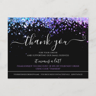 Holographic Glitzer Black Elegant Vielen Dank Kart Postkarte