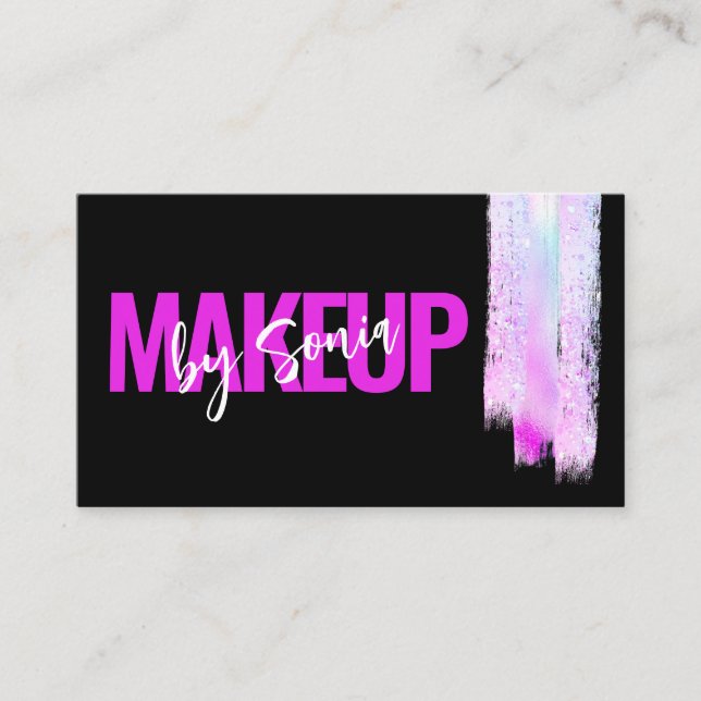 Holographic Glitzer Brush Makeup Artist Black Visitenkarte (Vorderseite)