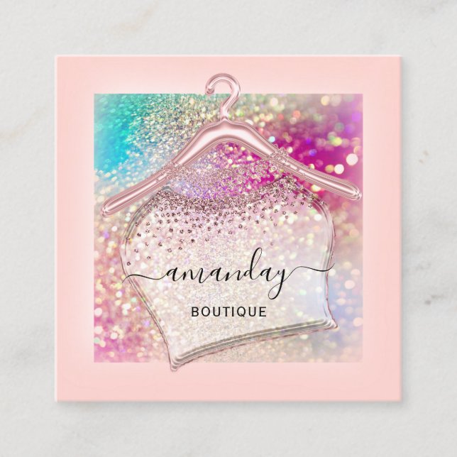Holographic Glitzer Cloth Rose Hanger Mode Quadratische Visitenkarte (Vorderseite)