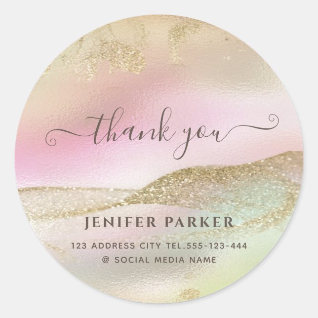 Holographic Glitzer gold script danke Runder Aufkleber (Vorderseite)