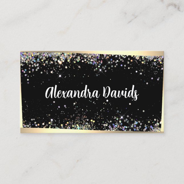 Holographic Glitzer Makeup Artist Black Gold Frame Visitenkarte (Vorderseite)