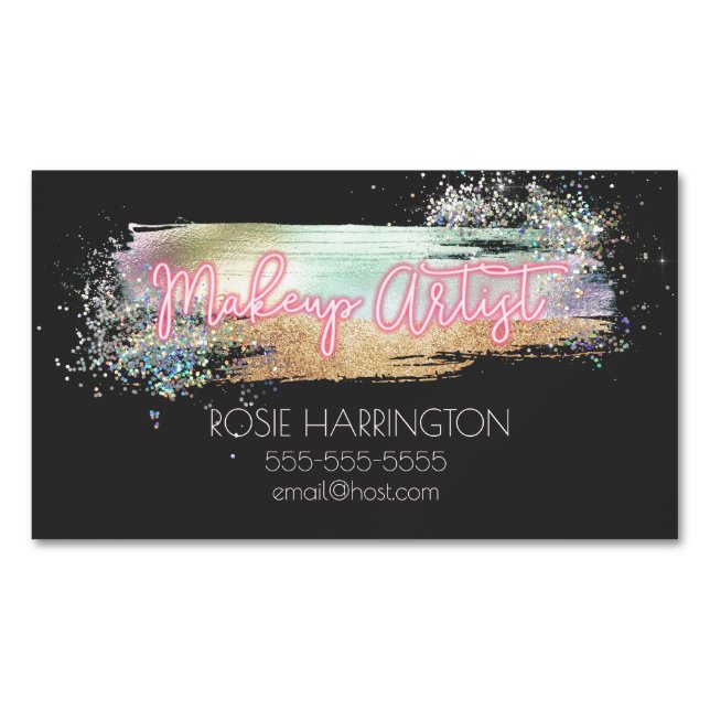 Holographic Glitzer Makeup Artist Magnetische Visitenkarte (Vorderseite)