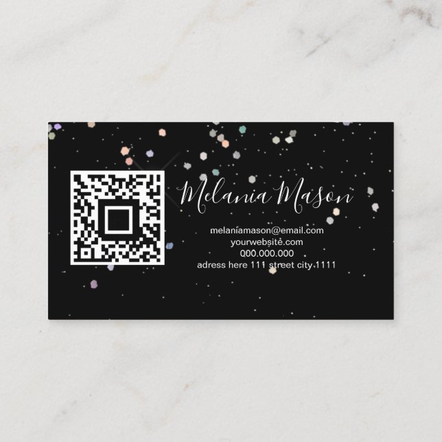 Holographic Glitzer Makeup Artist QR Code Black Visitenkarte (Rückseite)