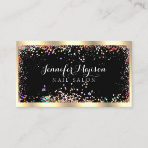 Holographic Glitzer Modern Beauty Salon Gold Black Visitenkarte
