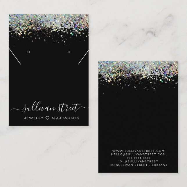 Holographic Glitzer Orings Necklace Display Card Telefonnummerkarte (Vorne/Hinten)