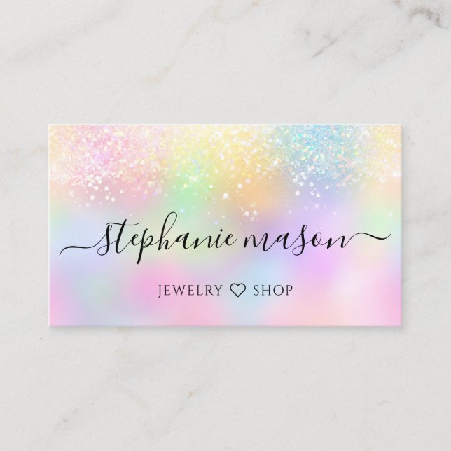 Holographic Glitzer Pastel Girly Business Card Telefonnummerkarte (Vorderseite)