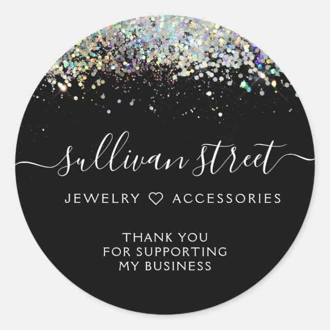 Holographic Glitzer Small Business Vielen Dank Runder Aufkleber (Vorderseite)
