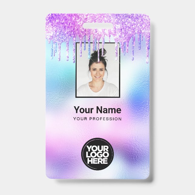 Holographic Glitzer Tropfen Mitarbeiter Foto Logo  Ausweis (Front)