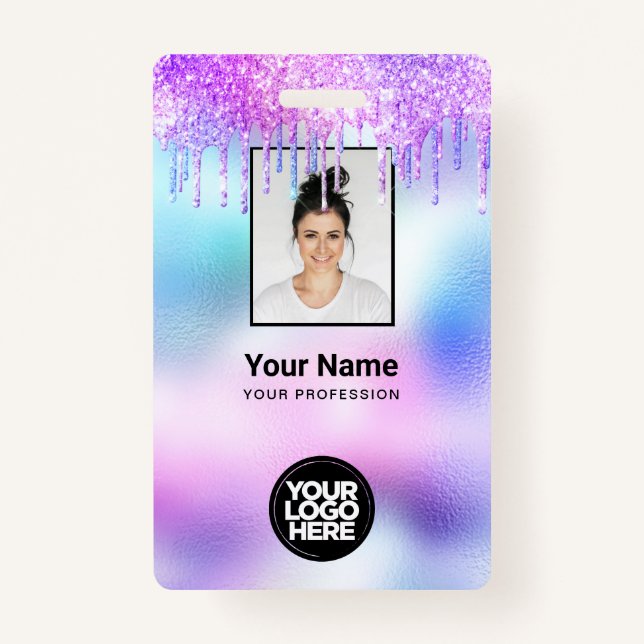 Holographic Glitzer Tropfen Mitarbeiter Foto Logo  Ausweis (Vorderseite)