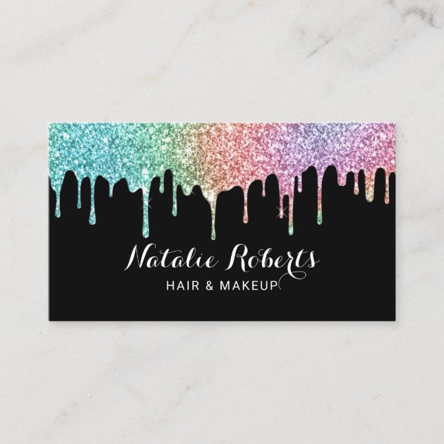 Holographic Glitzer Tropfens Makeup Artist Salon Visitenkarte (Vorderseite)