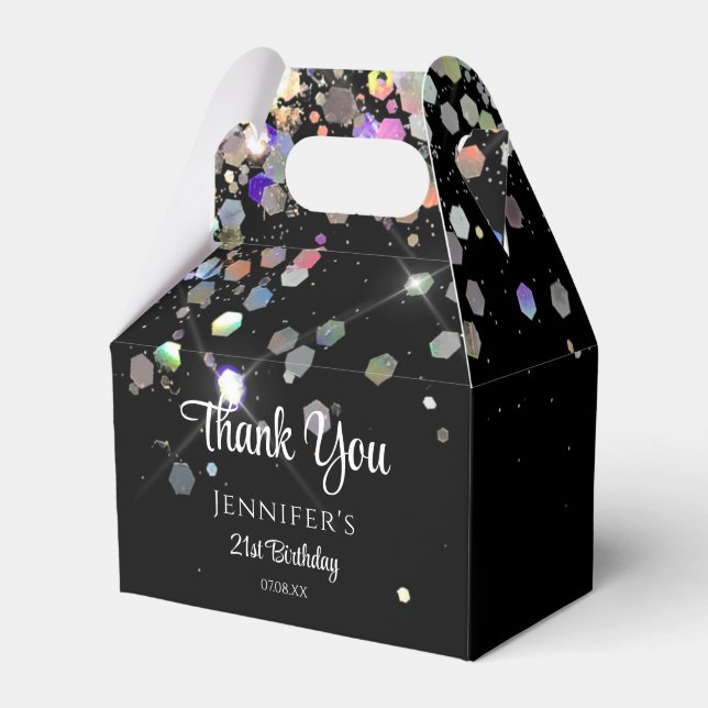 Holographic Glitzer Vielen Dank Black Elegant Geschenkschachtel (Vorderseite)