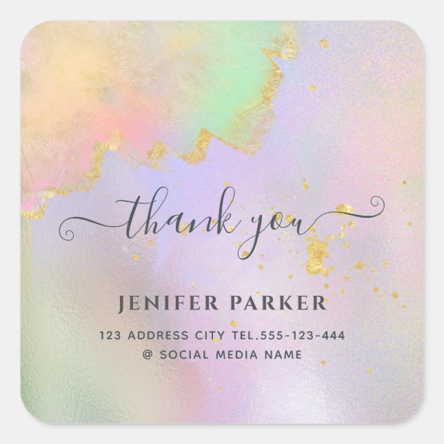 Holographic gold Aquarellschrift danke Quadratischer Aufkleber (Vorderseite)