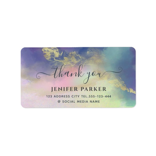 Holographic gold Aquarellschrift danke squar Adressaufkleber (Vorne)