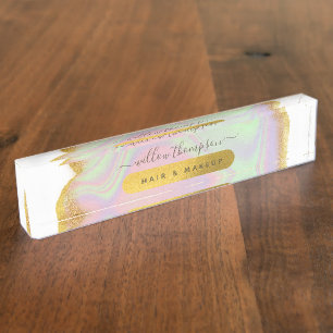 Holographic Gold Glitzer Modern Office Shop Namensplakette