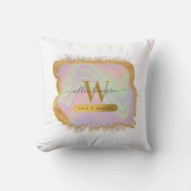 Holographic Gold Glitzer Modernes Haar & Makeup Kissen (Vorderseite)