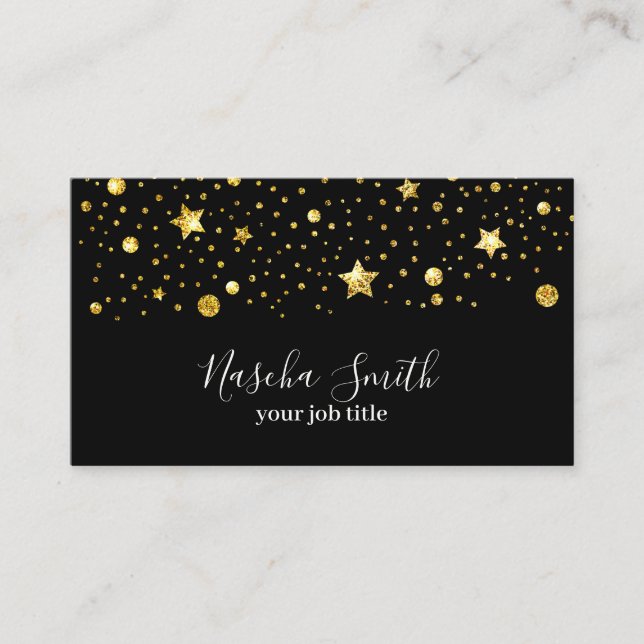 Holographic Gold Glitzer Stars Confetti Visitenkarte (Vorderseite)