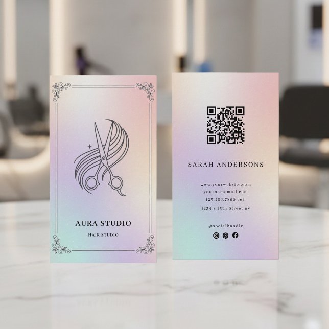 Holographic Hair Stylist Card with QR Code Visitenkarte (Von Creator hochgeladen)