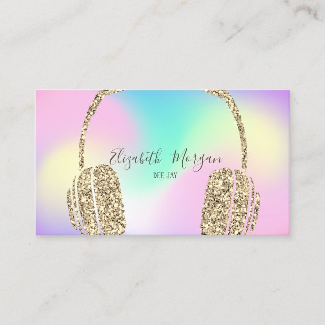 Holographic Iridescent Ombre Glitzer Headphone DJ Visitenkarte (Vorderseite)