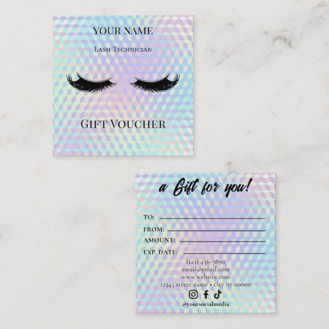 Holographic Lash Technician Gift Certificate Card Treuekarte (Vorne/Hinten)