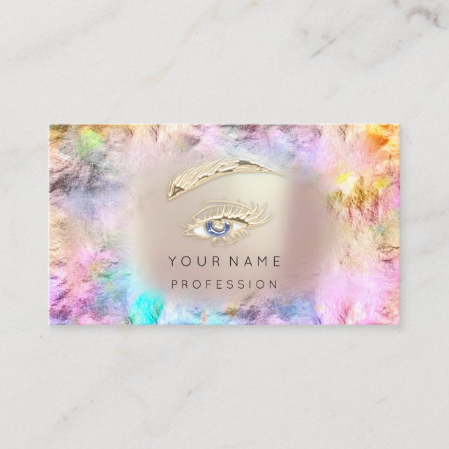 Holographic Lashes Brows Makeup Logo Rose QRCode Visitenkarte (Vorderseite)