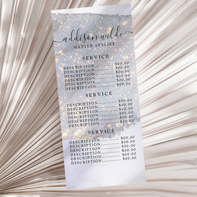 Holographic Lila Glitzer Luxury Glam Price List Werbekarte (Von Creator hochgeladen)