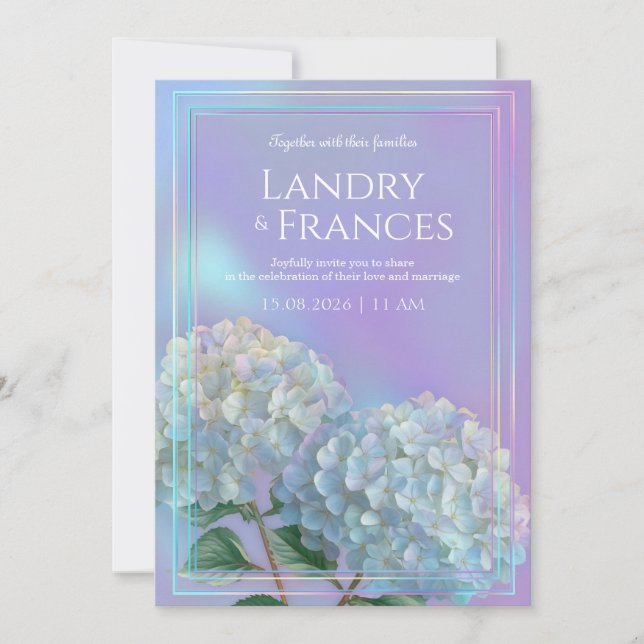 Holographic Linear Lavender Hydrangea Wedding Einladung (Vorderseite)