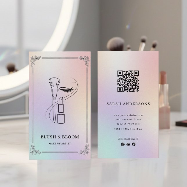 Holographic Makeup Artist Card with QR Code Visitenkarte (Von Creator hochgeladen)