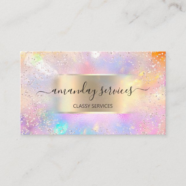 Holographic Makeup Gold Confetti Boutique Shop Visitenkarte (Vorderseite)
