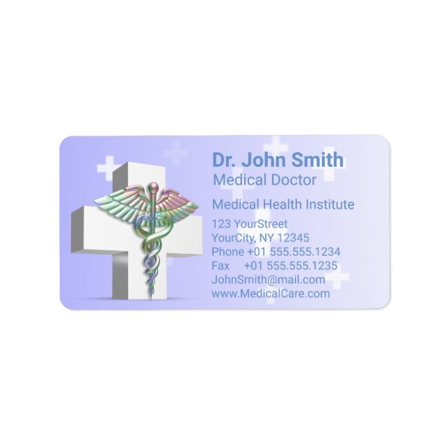 Holographic Medical 3D Caduceus White Cross Adressaufkleber (Vorne)