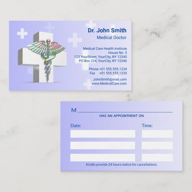 Holographic Medical 3D Caduceus White Cross Terminkarte (Vorne/Hinten)