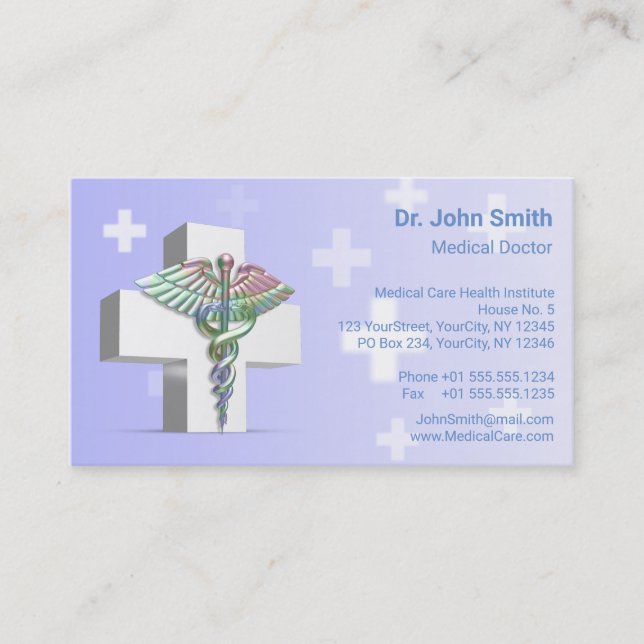 Holographic Medical 3D Caduceus White Cross Visitenkarte (Vorderseite)