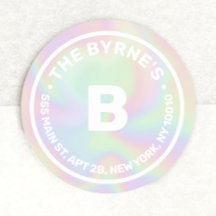 Holographic Monogram Address Classic Round Aufkleb
