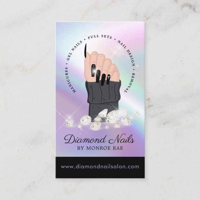 Holographic Nail Tech Nail Salon Trendy Hand Logo  Visitenkarte (Vorderseite)