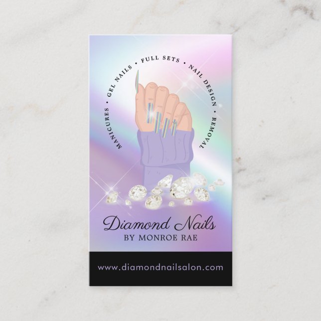 Holographic Nail Tech Nail Salon Trendy Hand Logo  Visitenkarte (Vorderseite)