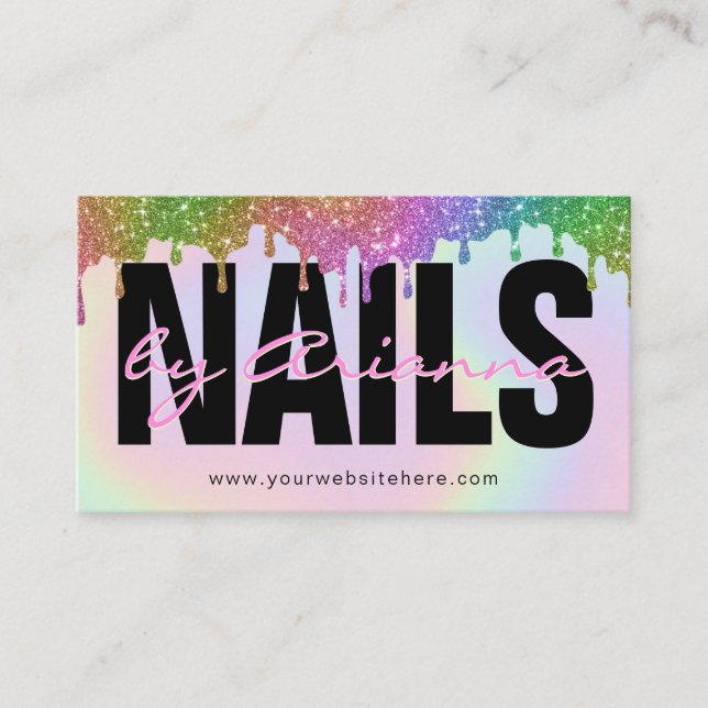 Holographic Nail Tech | Nail Stylist Paint Tropfen Visitenkarte (Vorderseite)