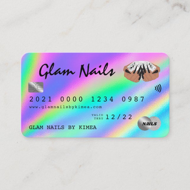 Holographic Nail Technician Kreditkarte Visitenkarte (Vorderseite)