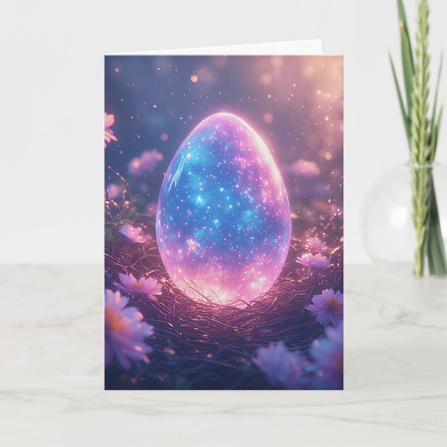 Holographic Neon Easter Egg Card Feiertagskarte (Vorderseite)