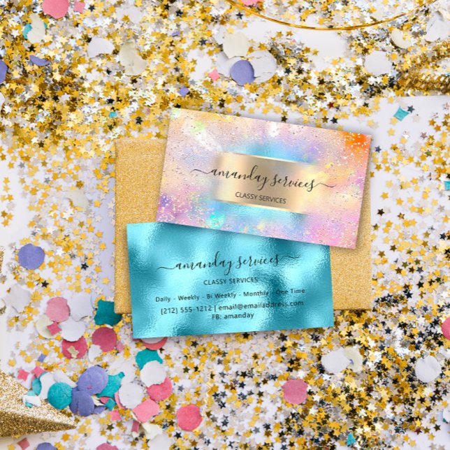 Holographic Ocean Gold Confetti Boutique Shop Visitenkarte (Von Creator hochgeladen)